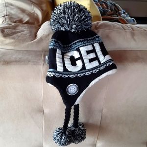 Iceland logo ear flap knit Pompom Hat Touque